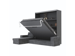 SMARTBett Schrankbett M3 (Tiefe 55cm) Vertikal 160x200 Anthrazit inkl. L-Ecksofa Anthrazit mit Armlehnen 26cm