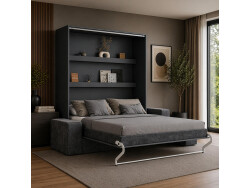 SMARTBett Schrankbett M3 (Tiefe 55cm) Vertikal 160x200 Anthrazit inkl. L-Ecksofa Anthrazit mit Armlehnen 26cm
