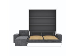 SMARTBett Schrankbett M3 (Tiefe 55cm) Vertikal 160x200 Anthrazit inkl. L-Ecksofa Anthrazit mit Armlehnen 26cm