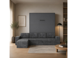 SMARTBett wall bed M3 (depth 55cm) vertical 180x200 anthracite incl. L-shaped corner sofa anthracite