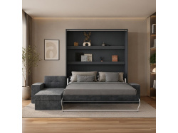 SMARTBett wall bed M3 (depth 55cm) vertical 180x200 anthracite incl. L-shaped corner sofa anthracite