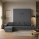 SMARTBett wall bed M3 (depth 55cm) vertical 180x200 anthracite incl. L-shaped corner sofa anthracite