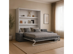 SMARTBett wall bed M3 (depth 55cm) vertical 180x200 white incl. L-shaped corner sofa anthracite