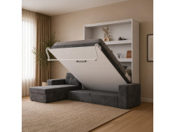SMARTBett wall bed M3 (depth 55cm) vertical 180x200 white incl. L-shaped corner sofa anthracite