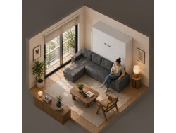 SMARTBett wall bed M3 (depth 55cm) vertical 180x200 white incl. L-shaped corner sofa anthracite