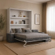 SMARTBett wall bed M3 (depth 55cm) vertical 180x200 white incl. L-shaped corner sofa anthracite