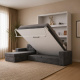 SMARTBett wall bed M3 (depth 55cm) vertical 180x200 white incl. L-shaped corner sofa anthracite
