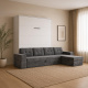 SMARTBett wall bed M3 (depth 55cm) vertical 180x200 white incl. L-shaped corner sofa anthracite