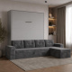 SMARTBett Schrankbett M3 (Tiefe 55cm) Vertikal 180x200 Perlgrau inkl. L-Ecksofa Anthrazit