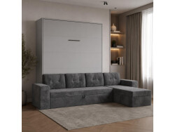 SMARTBett Schrankbett M3 (Tiefe 55cm) Vertikal 180x200 Perlgrau inkl. L-Ecksofa Anthrazit mit Armlehnen 26cm