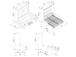SMARTBett Schrankbett M3 (Tiefe 55cm) Vertikal 180x200 Perlgrau inkl. L-Ecksofa Anthrazit mit Armlehnen 26cm