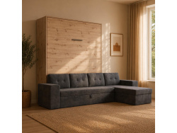 SMARTBett Schrankbett M3 (Tiefe 55cm) Vertikal 180x200 Wildeiche inkl. L-Ecksofa Anthrazit