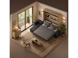 SMARTBett Schrankbett M3 (Tiefe 55cm) Vertikal 180x200 Wildeiche inkl. L-Ecksofa Anthrazit