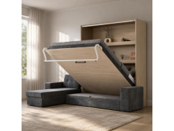 SMARTBett Schrankbett M3 (Tiefe 55cm) Vertikal 180x200 Kaiserberg Eiche inkl. L-Ecksofa Anthrazit