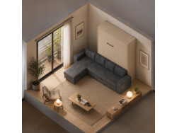 SMARTBett Schrankbett M3 (Tiefe 55cm) Vertikal 180x200 Kaiserberg Eiche inkl. L-Ecksofa Anthrazit