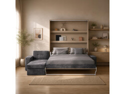 SMARTBett wall bed M3 (depth 55cm) vertical 180x200 Kayserberg Oak incl. L-shaped corner sofa anthracite with Armrests 11cm width