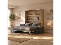 SMARTBett wall bed M3 (depth 55cm) vertical 180x200 Kayserberg Oak incl. L-shaped corner sofa anthracite with Armrests 11cm width
