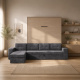 SMARTBett wall bed M3 (depth 55cm) vertical 180x200 Kayserberg Oak incl. L-shaped corner sofa anthracite with Armrests 11cm width