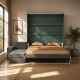 SMARTBett wall bed M3 (depth 55cm) vertical 180x200 stone green incl. L-shaped corner sofa anthracite
