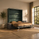 SMARTBett wall bed M3 (depth 55cm) vertical 180x200 stone green incl. L-shaped corner sofa anthracite Armrests 26cm with drawers
