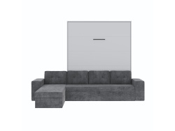 SMARTBett Schrankbett M3 (Tiefe 55cm) Vertikal 160x200 Perlgrau inkl. L-Ecksofa Anthrazit