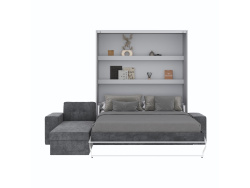 SMARTBett Schrankbett M3 (Tiefe 55cm) Vertikal 160x200 Perlgrau inkl. L-Ecksofa Anthrazit