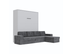 SMARTBett Schrankbett M3 (Tiefe 55cm) Vertikal 160x200 Perlgrau inkl. L-Ecksofa Anthrazit