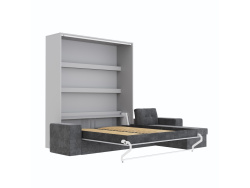 SMARTBett Schrankbett M3 (Tiefe 55cm) Vertikal 160x200 Perlgrau inkl. L-Ecksofa Anthrazit