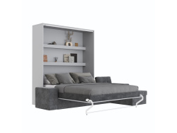 SMARTBett Schrankbett M3 (Tiefe 55cm) Vertikal 160x200 Perlgrau inkl. L-Ecksofa Anthrazit