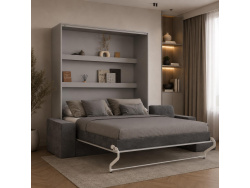 SMARTBett Schrankbett M3 (Tiefe 55cm) Vertikal 160x200 Perlgrau inkl. L-Ecksofa Anthrazit