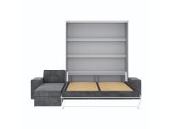 SMARTBett Schrankbett M3 (Tiefe 55cm) Vertikal 160x200 Perlgrau inkl. L-Ecksofa Anthrazit Armlehnen 26cm mit Klappdeckel