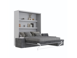 SMARTBett Schrankbett M3 (Tiefe 55cm) Vertikal 160x200 Perlgrau inkl. L-Ecksofa Anthrazit Armlehnen 26cm mit Klappdeckel