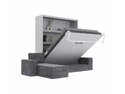 SMARTBett Schrankbett M3 (Tiefe 55cm) Vertikal 160x200 Perlgrau inkl. L-Ecksofa Anthrazit Armlehnen 26cm mit Klappdeckel