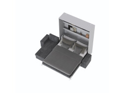 SMARTBett Schrankbett M3 (Tiefe 55cm) Vertikal 160x200 Perlgrau inkl. L-Ecksofa Anthrazit Armlehnen 26cm mit Klappdeckel
