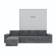 SMARTBett Schrankbett M3 (Tiefe 55cm) Vertikal 160x200 Perlgrau inkl. L-Ecksofa Anthrazit Armlehnen 26cm mit Klappdeckel