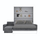 SMARTBett Schrankbett M3 (Tiefe 55cm) Vertikal 160x200 Perlgrau inkl. L-Ecksofa Anthrazit Armlehnen 26cm mit Klappdeckel