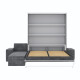 SMARTBett Schrankbett M3 (Tiefe 55cm) Vertikal 160x200 Perlgrau inkl. L-Ecksofa Anthrazit Armlehnen 26cm mit Klappdeckel