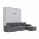 SMARTBett Schrankbett M3 (Tiefe 55cm) Vertikal 160x200 Perlgrau inkl. L-Ecksofa Anthrazit Armlehnen 26cm mit Klappdeckel