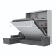 SMARTBett Schrankbett M3 (Tiefe 55cm) Vertikal 160x200 Perlgrau inkl. L-Ecksofa Anthrazit Armlehnen 26cm mit Klappdeckel