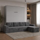 SMARTBett Schrankbett M3 (Tiefe 55cm) Vertikal 160x200 Perlgrau inkl. L-Ecksofa Anthrazit Armlehnen 26cm mit Klappdeckel