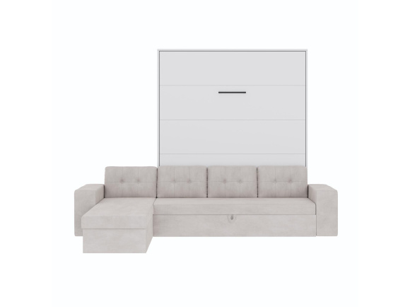 SMARTBett wall bed M3 (depth 55cm) vertical 160x200 white incl. L-shaped corner sofa sand grey