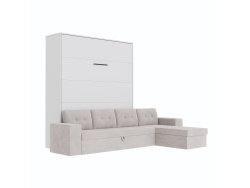 SMARTBett Murphy Bed M3 160x200 White with Sand Grey Corner Sofa