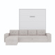 SMARTBett wall bed M3 (depth 55cm) vertical 160x200 white incl. L-shaped corner sofa sand grey