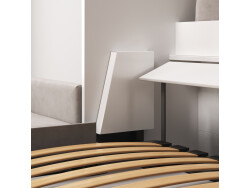 SMARTBett Schrankbett M3 (Tiefe 55cm) Vertikal 160x200 Weiss inkl. L-Ecksofa Sandgrau Armlehnen 26cm mit Klappdeckel Perlgrau