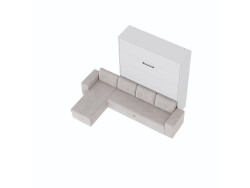 SMARTBett Schrankbett M3 (Tiefe 55cm) Vertikal 160x200 Weiss inkl. L-Ecksofa Sandgrau Armlehnen 26cm mit Klappdeckel Perlgrau