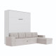 SMARTBett Schrankbett M3 (Tiefe 55cm) Vertikal 160x200 Weiss inkl. L-Ecksofa Sandgrau Armlehnen 26cm mit Klappdeckel Perlgrau