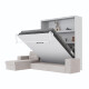 SMARTBett Schrankbett M3 (Tiefe 55cm) Vertikal 160x200 Weiss inkl. L-Ecksofa Sandgrau Armlehnen 26cm mit Klappdeckel Perlgrau