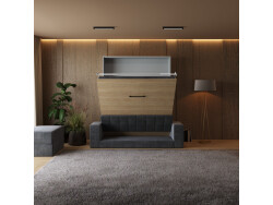 Smartbett Murphy bed with sofa M1 160x200 Vertical  Grey/Kaiser Oak Armrests 11 cm wide