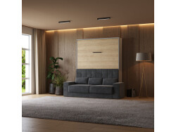 Smartbett Murphy bed with sofa M1 160x200 Vertical  Grey/Kaiser Oak Armrests 11 cm wide