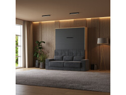 Smartbett Murphy bed with sofa M1 160x200 Vertical Kaiser oak/Anthracite Armrests, 26 cm wide